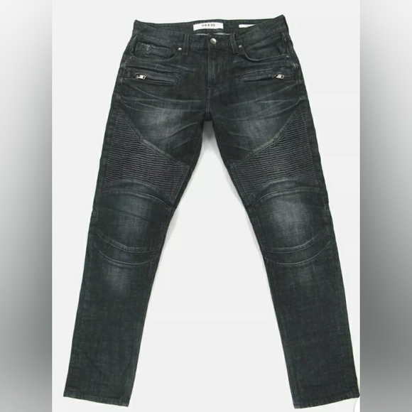 GUESS SLIM TAPERED LEG zipper pockes Biker Men's Jeans size waist 36 inseam 32 - Picture 1 of 16